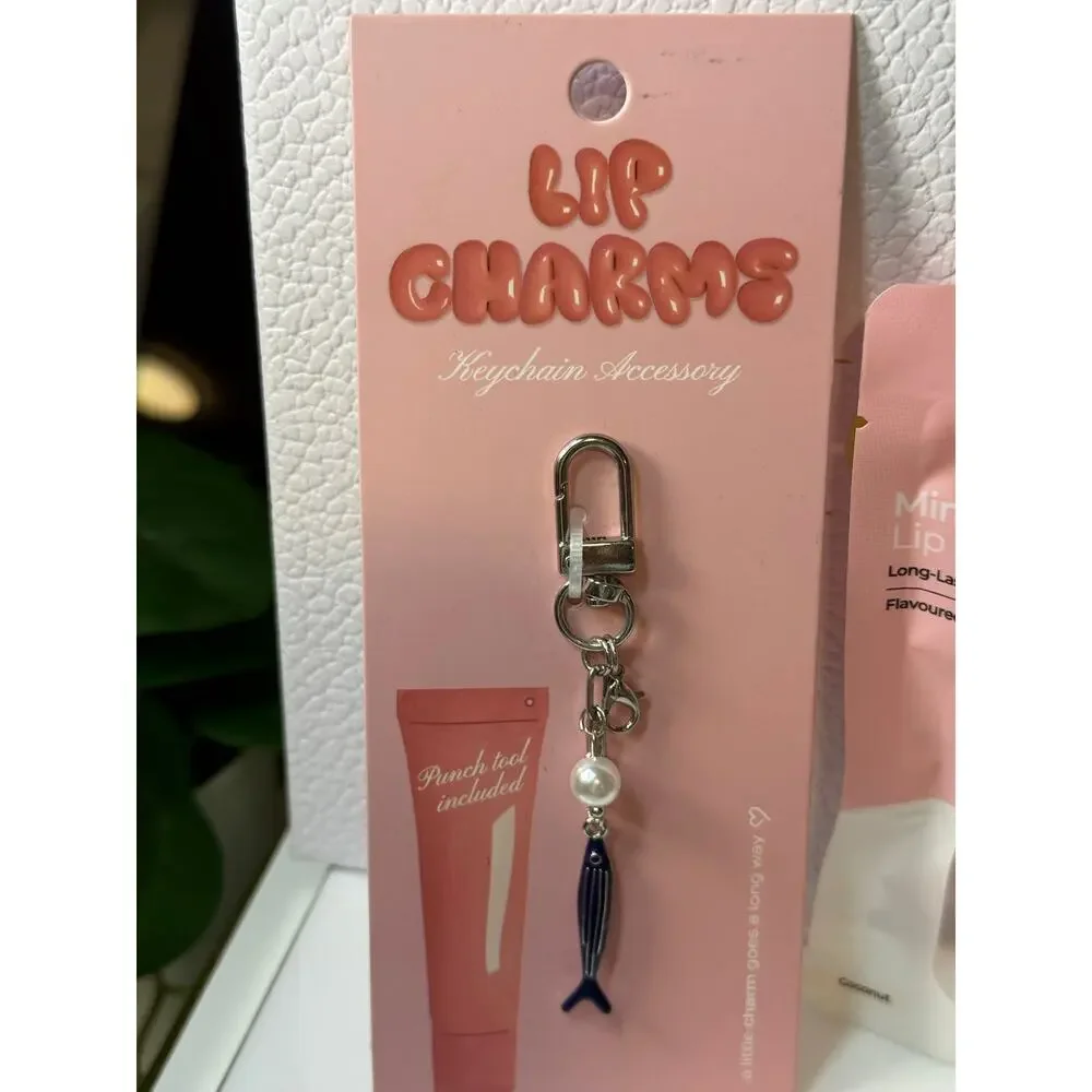 Line Modern Lip Charms Keychain Accessory with TWO MCoBeauty Mini Lippies - NEW